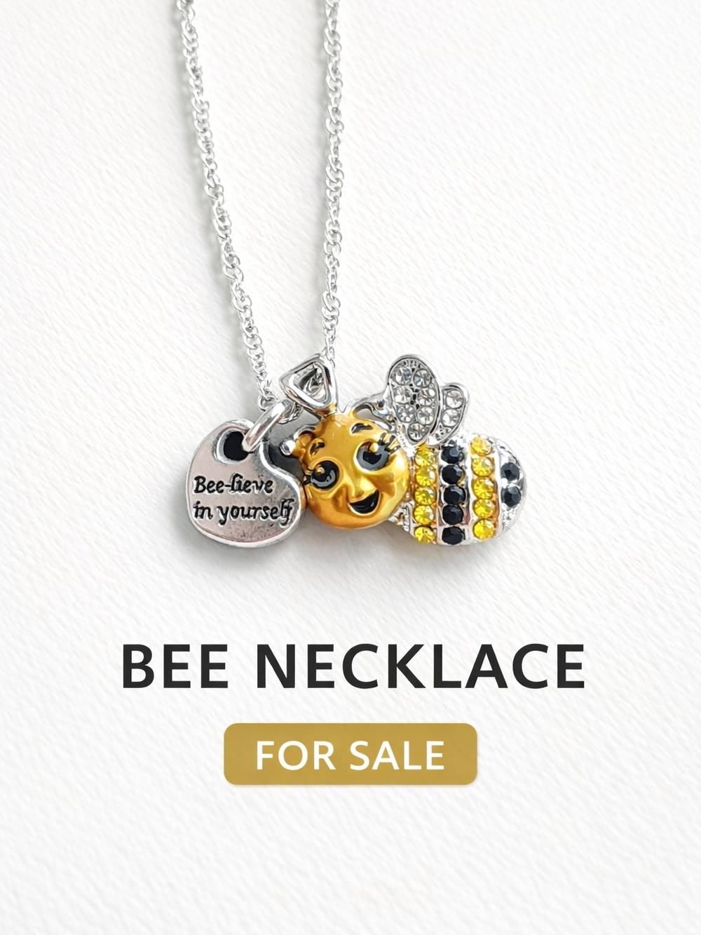 Bee Pendant Necklace with 'Bee-lieve in Yourself' Charm - Yellow & Black